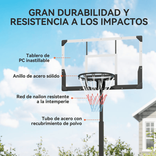 SPORTNOW Tabela de Basquetebol para Exterior com Altura Ajustável 230-305 cm Portátil com Estrutura Dobrável Painel Inquebrável Rodas e Base Preenchível para Adolescentes e Adultos 120x70x300-375 cm Preto