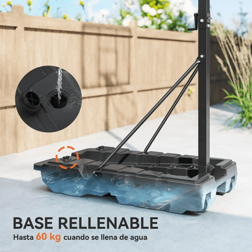 SPORTNOW Tabela de Basquetebol para Exterior com Altura Ajustável 230-305 cm Portátil com Estrutura Dobrável Painel Inquebrável Rodas e Base Preenchível para Adolescentes e Adultos 120x70x300-375 cm Preto