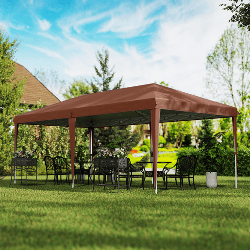 Outsunny Tenda Dobrável Gazebo 6x3 m Pop-up, Toldo com Altura Ajustável em 3 Níveis, Proteção UV e Saco de Transporte para Campismo e Festas Castanho