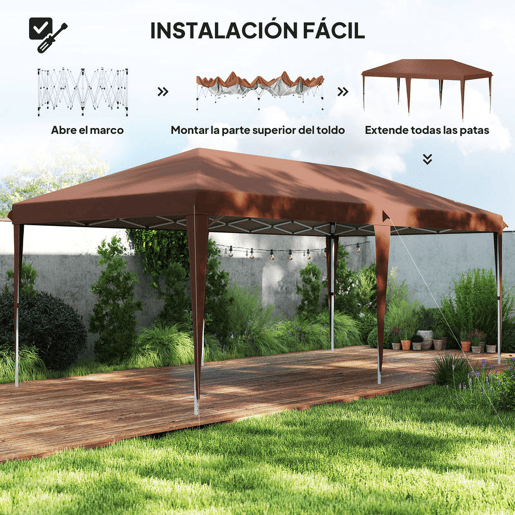 Outsunny Tenda Dobrável Gazebo 6x3 m Pop-up, Toldo com Altura Ajustável em 3 Níveis, Proteção UV e Saco de Transporte para Campismo e Festas Castanho
