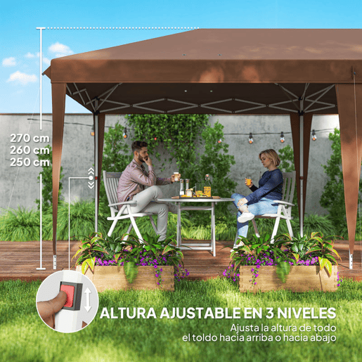 Outsunny Tenda Dobrável Gazebo 6x3 m Pop-up, Toldo com Altura Ajustável em 3 Níveis, Proteção UV e Saco de Transporte para Campismo e Festas Castanho