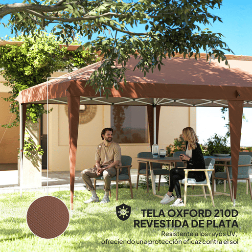 Outsunny Tenda Dobrável Gazebo 6x3 m Pop-up, Toldo com Altura Ajustável em 3 Níveis, Proteção UV e Saco de Transporte para Campismo e Festas Castanho