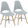 HOMCOM Conjunto de 2 Cadeiras de Jantar de Plástico Cadeiras de Cozinha Modernas com Encosto Curvado e Pés em Madeira de Borracha para Sala de Estar Quarto 47x49x84 cm Cinzento