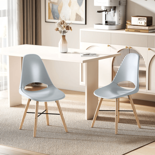 HOMCOM Conjunto de 2 Cadeiras de Jantar de Plástico Cadeiras de Cozinha Modernas com Encosto Curvado e Pés em Madeira de Borracha para Sala de Estar Quarto 47x49x84 cm Cinzento