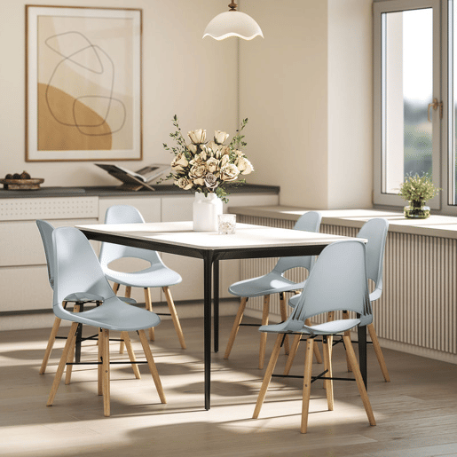 HOMCOM Conjunto de 2 Cadeiras de Jantar de Plástico Cadeiras de Cozinha Modernas com Encosto Curvado e Pés em Madeira de Borracha para Sala de Estar Quarto 47x49x84 cm Cinzento