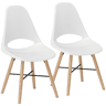 HOMCOM Conjunto de 2 Cadeiras de Jantar de Plástico Cadeiras de Cozinha Modernas com Encosto Curvado e Pés em Madeira de Borracha para Sala de Estar Quarto 47x49x84 cm Branco