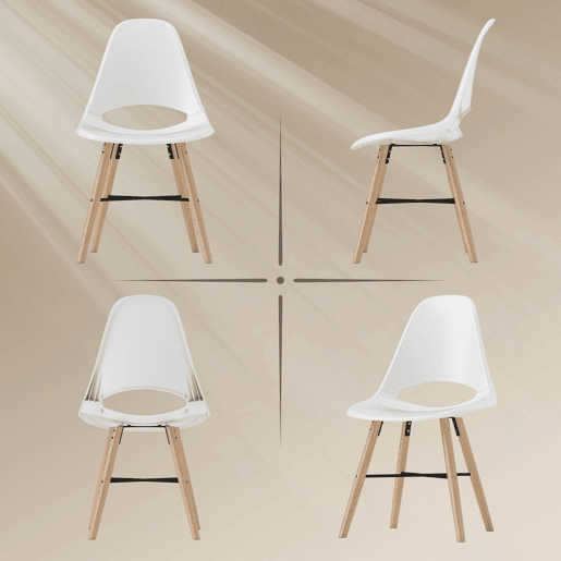 HOMCOM Conjunto de 2 Cadeiras de Jantar de Plástico Cadeiras de Cozinha Modernas com Encosto Curvado e Pés em Madeira de Borracha para Sala de Estar Quarto 47x49x84 cm Branco