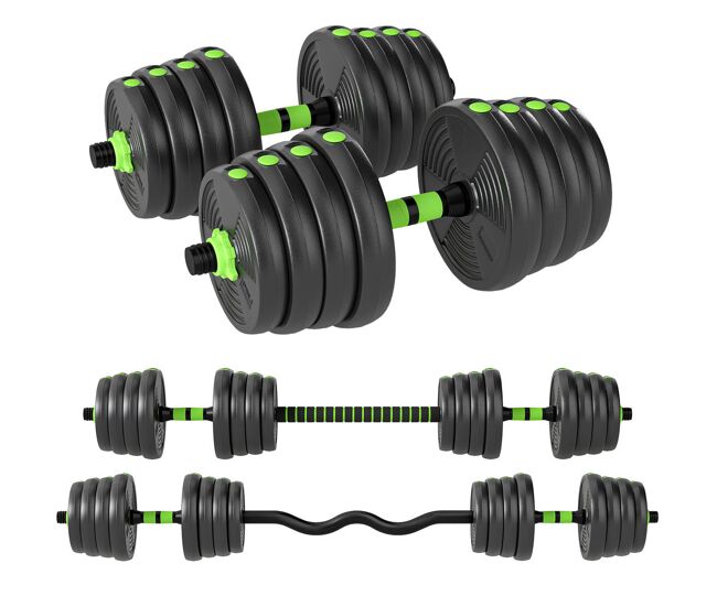 Sportnow juego de mancuernas ajustables 3 en 1 30kg, juego de pesas con barra de conexión y mango antideslizante, pesas y mancuernas para hombres y mujeres, ejercicio de fitness, casa gimnasio