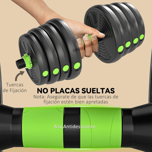 SPORTNOW Conjunto de Halteres Ajustáveis 3 em 1 30 kg Conjunto de Pesos com Barras de Conexão e Pegas Antiderrapantes Pesos e Halteres para Exercício de Fitness Ginásio em Casa