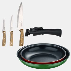 Frigideiras de indução Click&Cook Ø22Ø26cm e facas de cozinha