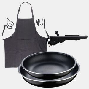 Frigideiras de indução Click&Cook Ø22Ø26cm e avental cinza