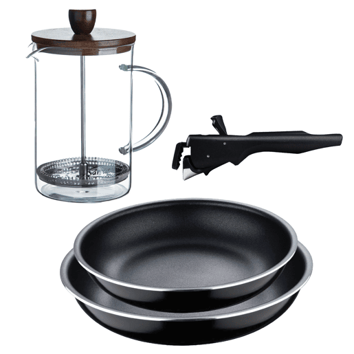 Frigideiras de indução Click&Cook Ø22Ø26cm e cafeteira francesa