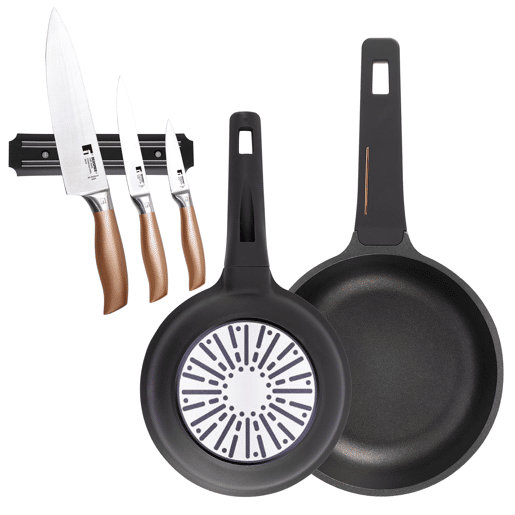 Frigideiras de indução Copper Ø20Ø24cm e facas de cozinha Frigideiras de indução Copper Ø20Ø24cm e facas de cozinha
