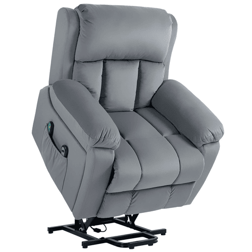 HOMCOM Poltrona Reclinável Elétrica com Função de Elevação, Massagem Vibratória e Calor, Comandos Remotos, Apoio para Pés, Pele Sintética, Bolsos Laterais, Cinzento