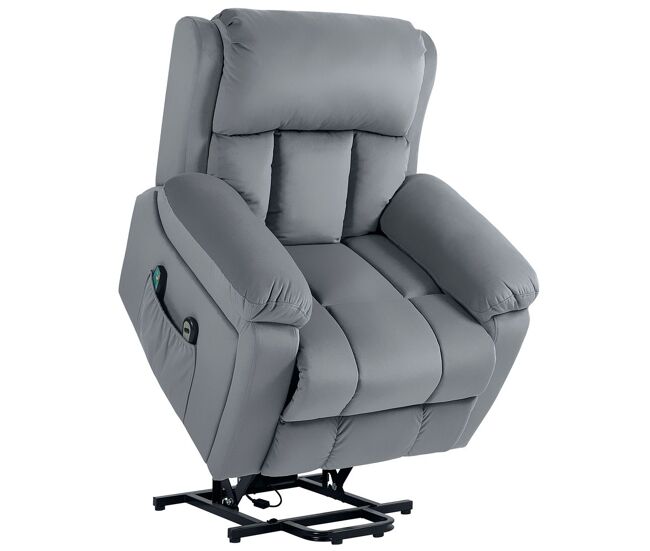 Homcom sillón relax reclinable eléctrico levanta personas mayores, con masaje vibratorio y calor, sillón elevador, con control remoto, reposapiés, tapizado en cuero sintético, bolsillos, gris
