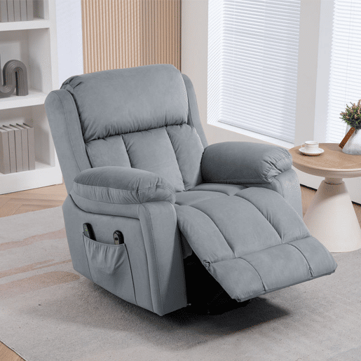 HOMCOM Poltrona Reclinável Elétrica com Função de Elevação, Massagem Vibratória e Calor, Comandos Remotos, Apoio para Pés, Pele Sintética, Bolsos Laterais, Cinzento