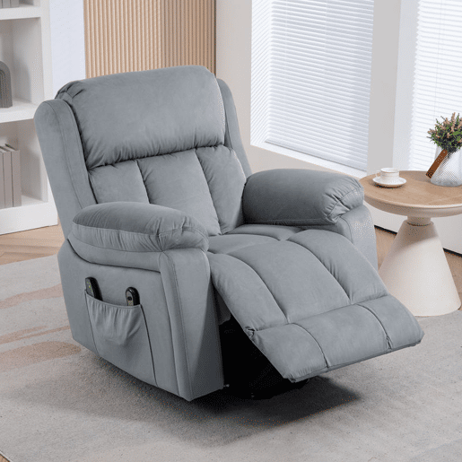 HOMCOM Poltrona Reclinável Elétrica com Função de Elevação, Massagem Vibratória e Calor, Comandos Remotos, Apoio para Pés, Pele Sintética, Bolsos Laterais, Cinzento