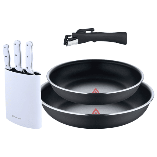 Frigideiras de indução Click&Cook Ø22Ø26cm e facas de cozinha