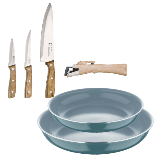 Frigideiras de indução Click&Cook Ø22Ø26cm e facas de cozinha Frigideiras de indução Click&Cook Ø22Ø26cm e facas de cozinha