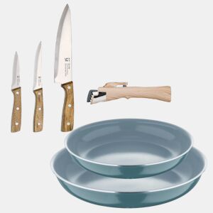 Frigideiras de indução Click&Cook Ø22Ø26cm e facas de cozinha