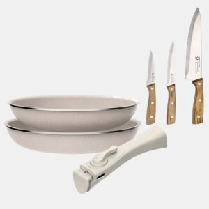 Frigideiras de indução Click&Cook Ø24Ø28cm e facas de cozinha