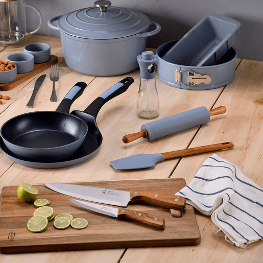 Frigideiras de indução Click&Cook Ø24Ø28cm e facas de cozinha