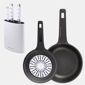 Frigideiras de indução Copper Ø20Ø24cm e facas de cozinha
