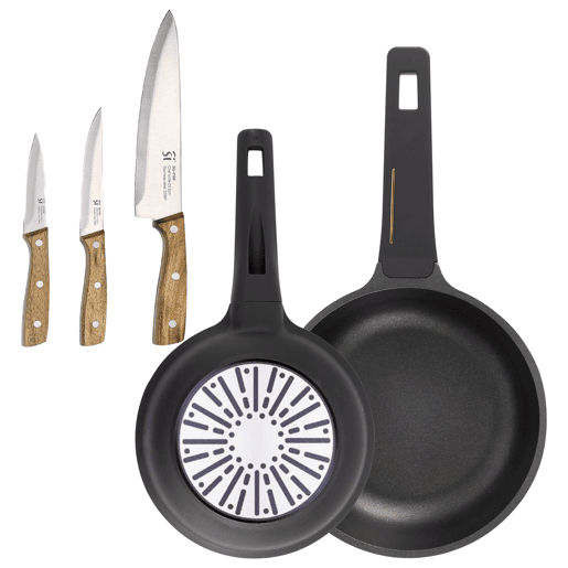 Frigideiras de indução Copper Ø20Ø24cm e facas de cozinha
