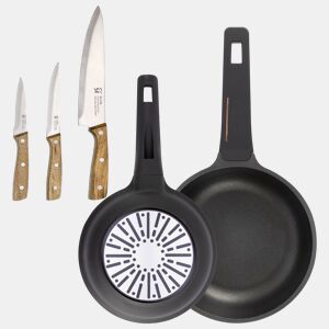 Frigideiras de indução Copper Ø20Ø24cm e facas de cozinha