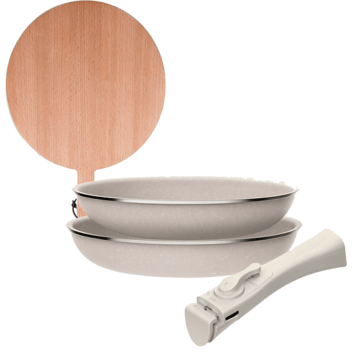 Frigideiras de indução Click&Cook Ø24Ø28cm e tábua de corte
