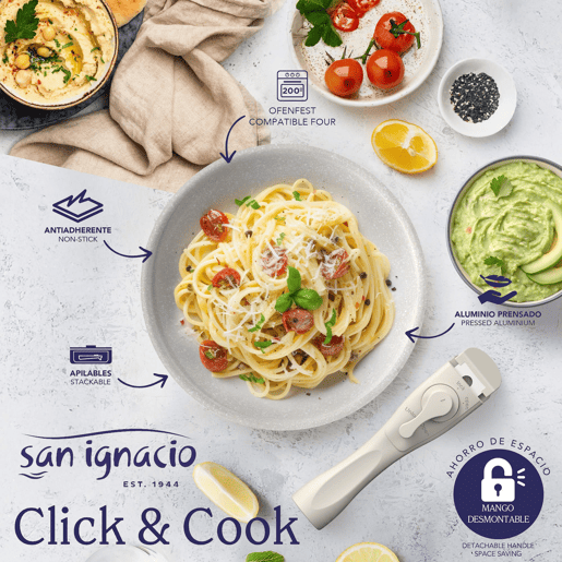 Frigideiras de indução Click&Cook Ø24Ø28cm e tábua de corte