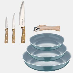 Frigideiras de indução Click&Cook Ø18Ø20Ø24cm e facas de cozinha