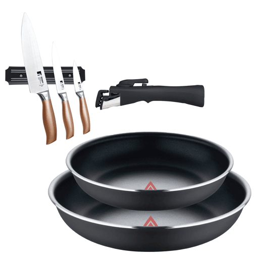 Frigideiras de indução Click&Cook Ø22Ø26cm e facas de cozinha