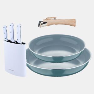 Frigideiras de indução Click&Cook Ø24Ø28cm e facas de cozinha