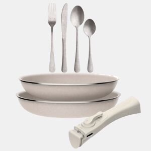 Frigideiras de indução Click&Cook Ø24Ø28cm e conjunto de talheres de 16 peças