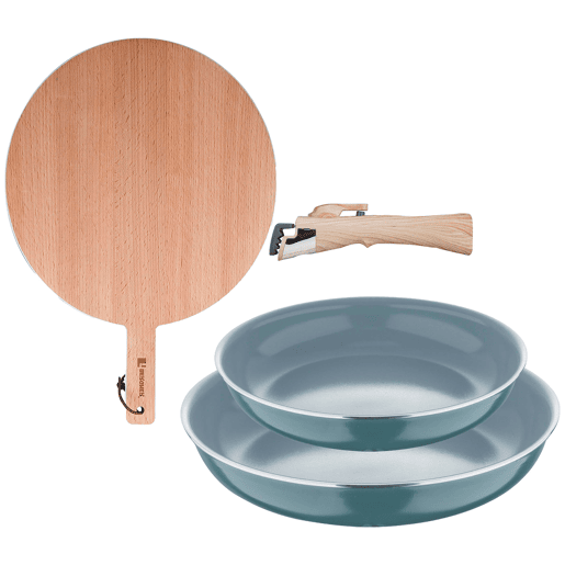 Frigideiras de indução Click&Cook Ø24Ø28cm e tábua de corte