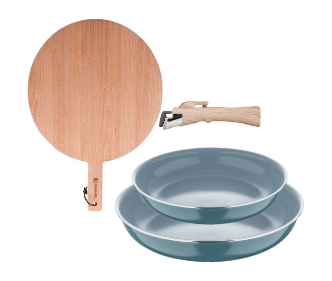 Sartenes ø24ø28cm inducción click&cook y tabla de corte