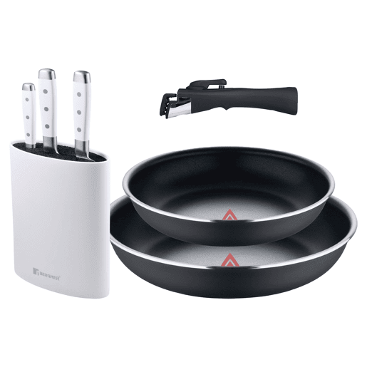 Frigideiras de indução Click&Cook Ø22Ø26cm e facas de cozinha