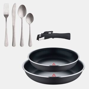 Frigideiras de indução Click&Cook Ø22Ø26cm e conjunto de talheres de 16 peças