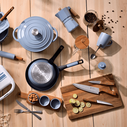 Frigideiras de indução Click&Cook Ø22Ø26cm e conjunto de talheres de 16 peças