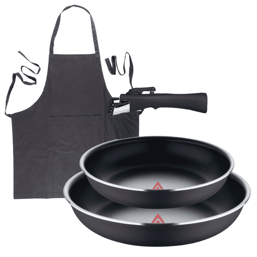 Frigideiras de indução Click&Cook Ø22Ø26cm e avental cinza