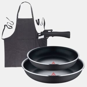 Frigideiras de indução Click&Cook Ø22Ø26cm e avental cinza