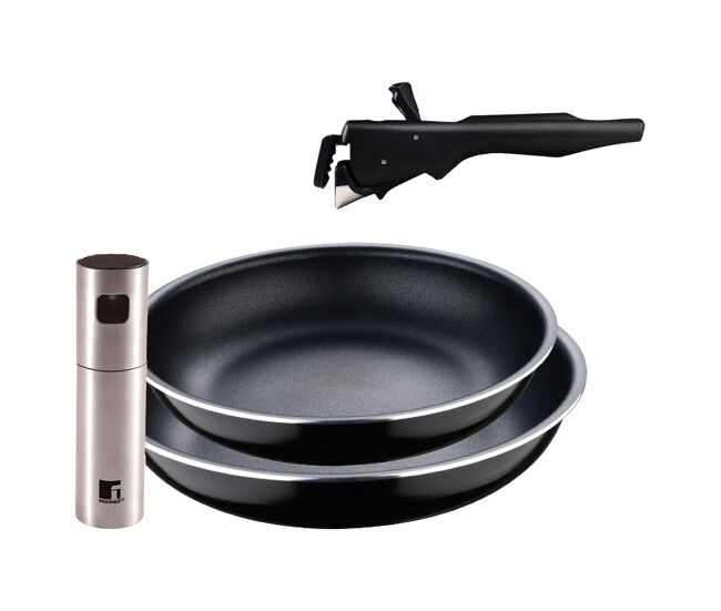 Sartenes ø22ø26cm inducción click&cook y pulverizador de aceite