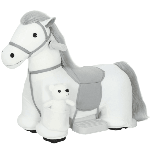 AIYAPLAY Cavalo Elétrico com Música Bateria 6V Brinquedo Elétrico Toque Suave Rodas Silenciosas de PU Movimento para a Frente Prenda para Crianças dos 1,5 aos 5 Anos 74x34x51 cm Branco