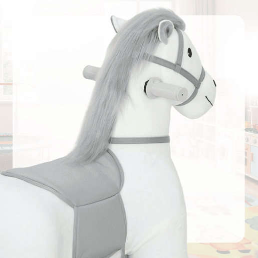 AIYAPLAY Cavalo Elétrico com Música Bateria 6V Brinquedo Elétrico Toque Suave Rodas Silenciosas de PU Movimento para a Frente Prenda para Crianças dos 1,5 aos 5 Anos 74x34x51 cm Branco