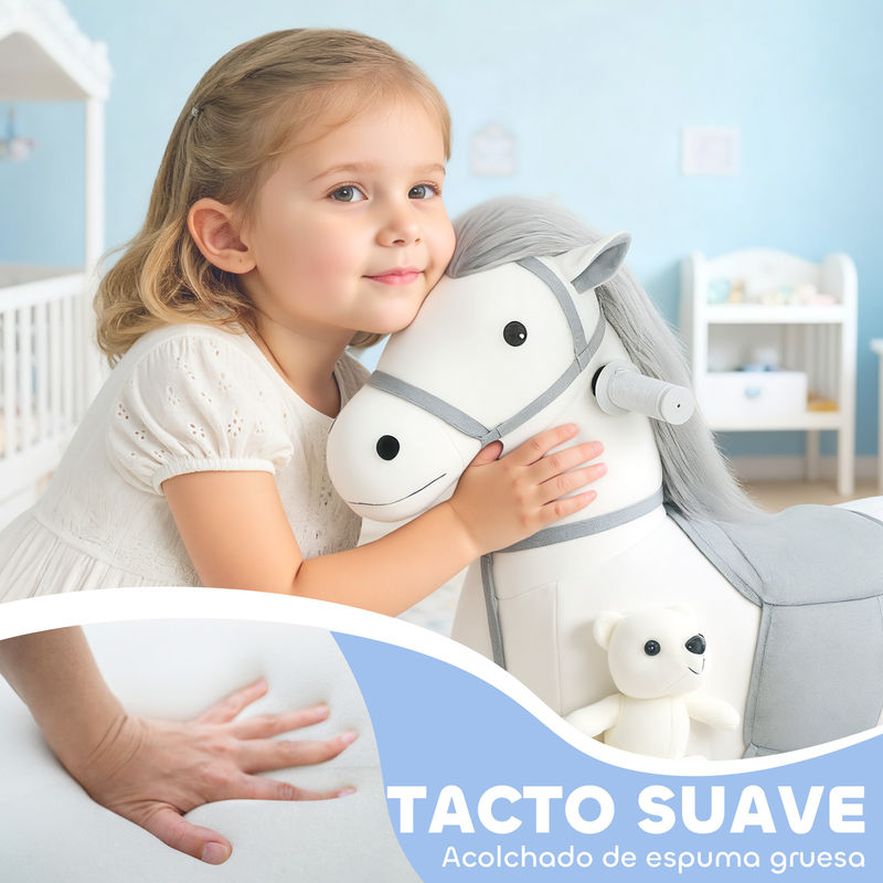 Caballito Eléctrico Con Música Batería 6V Tacto Suave Ruedas Silenciosas De Pu Marcha Adelante Blanco 96382541