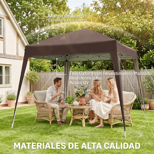 Outsunny Tenda Dobrável 3x3 m Tenda Pop-up de Jardim Altura Ajustável com Saco de Transporte Anti-UV Impermeável Castanho