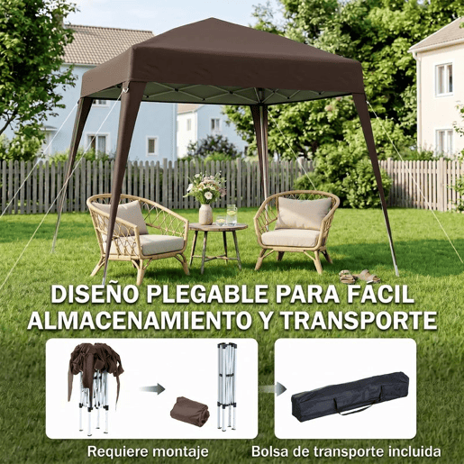 Outsunny Tenda Dobrável 3x3 m Tenda Pop-up de Jardim Altura Ajustável com Saco de Transporte Anti-UV Impermeável Castanho