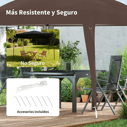 Outsunny Tenda Dobrável 3x3 m Tenda Pop-up de Jardim Altura Ajustável com Saco de Transporte Anti-UV Impermeável Castanho