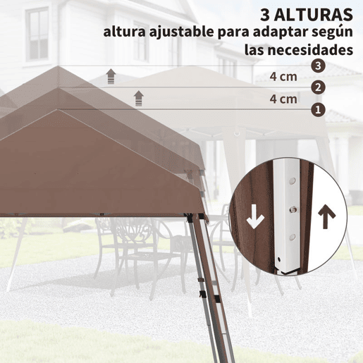 Outsunny Tenda Dobrável 3x3 m Tenda Pop-up de Jardim Altura Ajustável com Saco de Transporte Anti-UV Impermeável Castanho